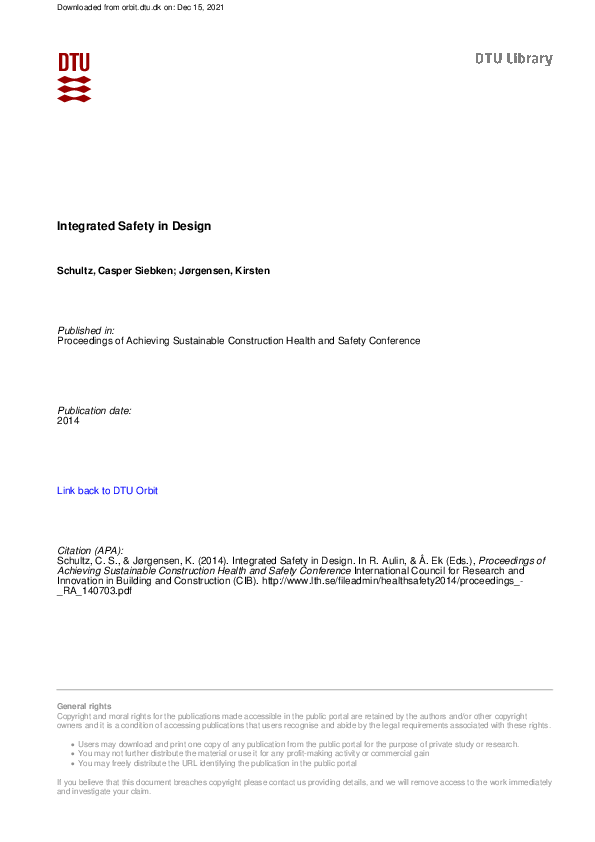 (PDF) Integrated Safety in Design