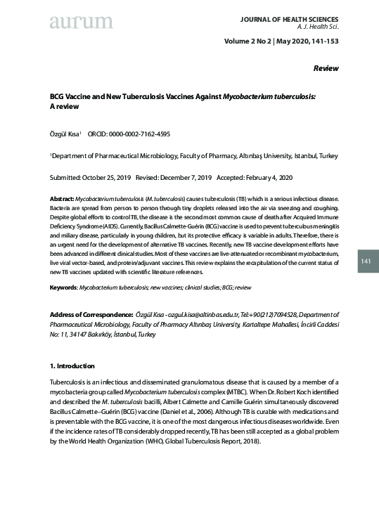 (PDF) BCG Vaccine and New Tuberculosis Vaccines Against Mycobacterium ...