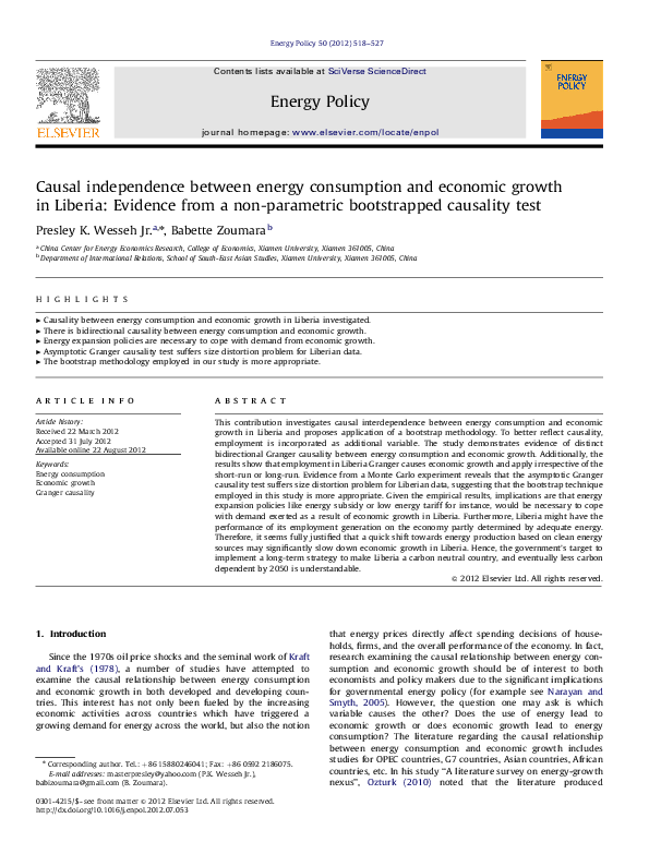 (PDF) Causal independence between energy consumption and economic ...