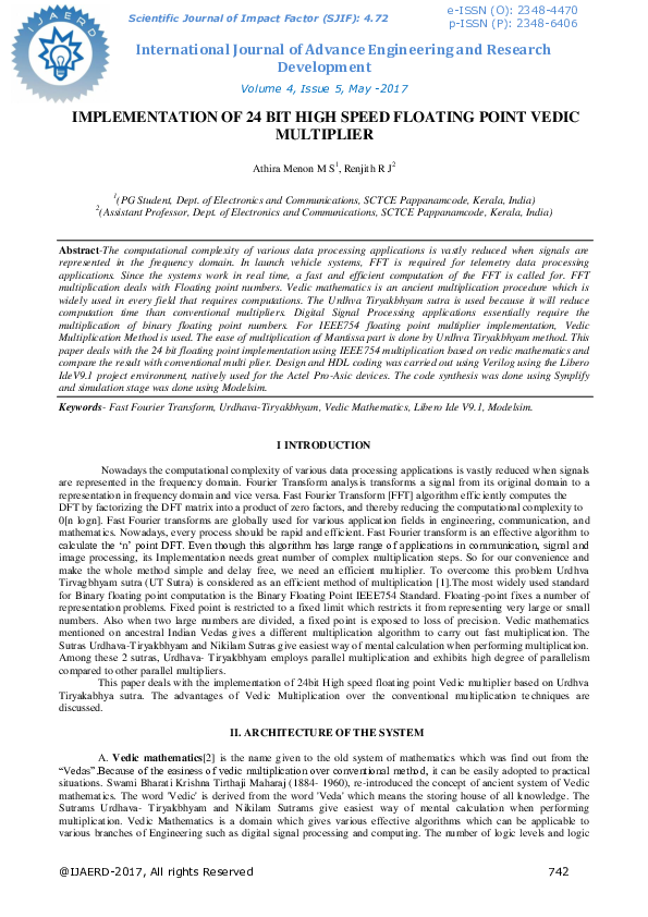 (PDF) Implementation of 24 Bit High Speed Floating Point Vedic Multiplier