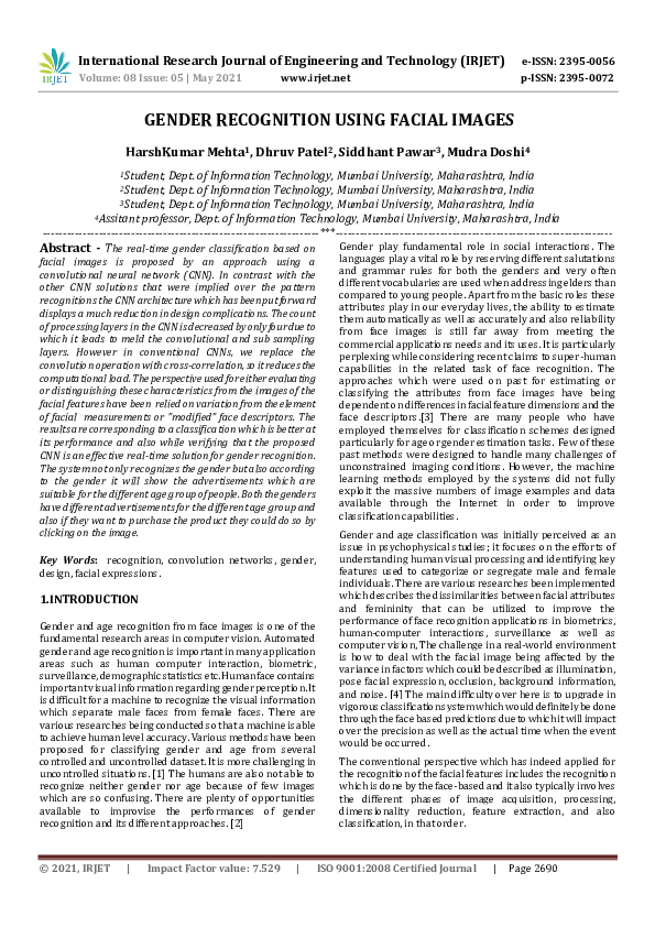 (PDF) Gender Recognition Using Facial Images
