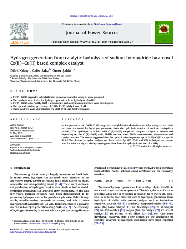 (PDF) Hydrogen generation from catalytic hydrolysis of sodium ...