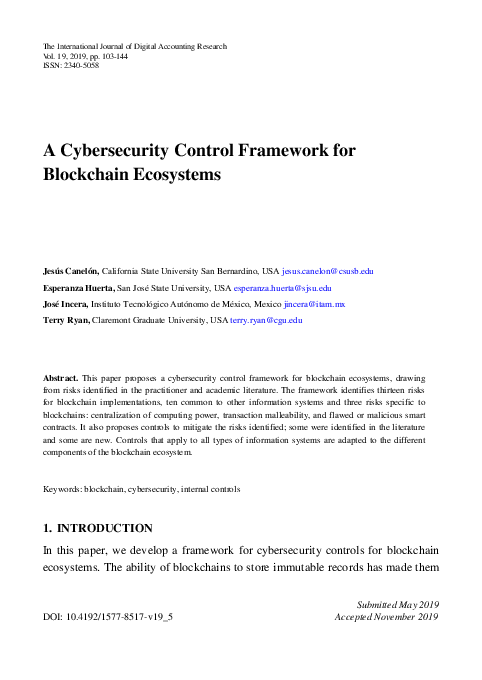 (PDF) A Cybersecurity Control Framework for Blockchain Ecosystems