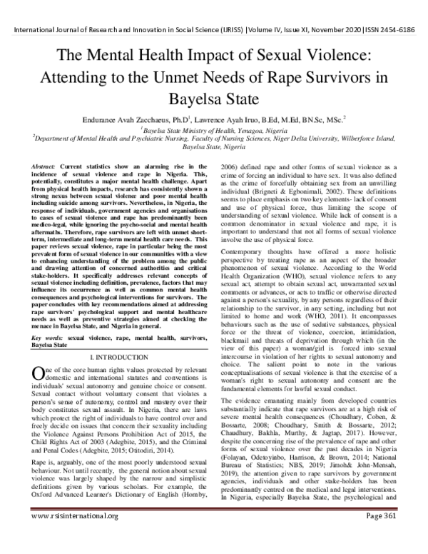 (PDF) -THE MENTAL HEALTH IMPACT OF SEXUAL VIOLENCE: ATTENDING TO THE ...