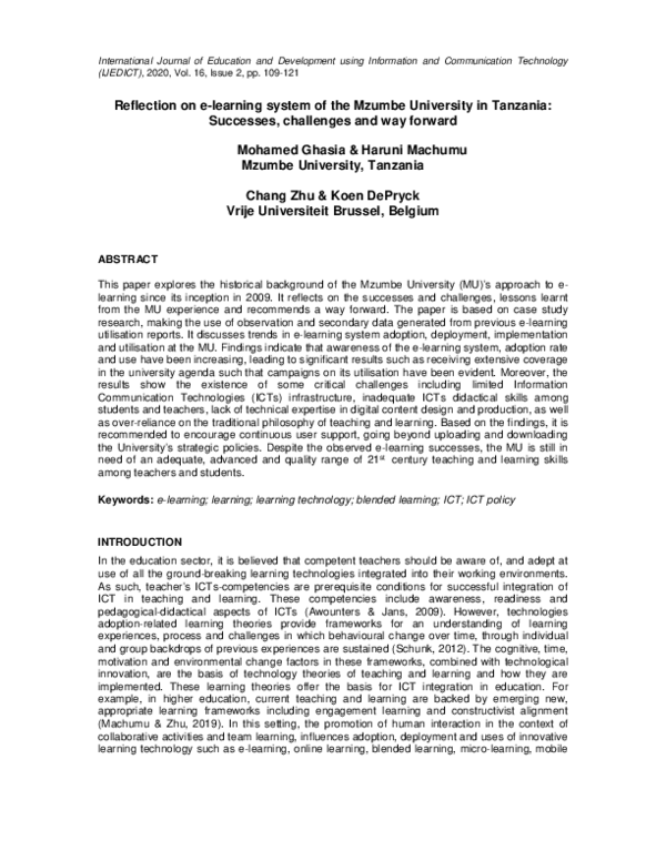  PDF Reflection On E Learning System Of The Mzumbe University In 