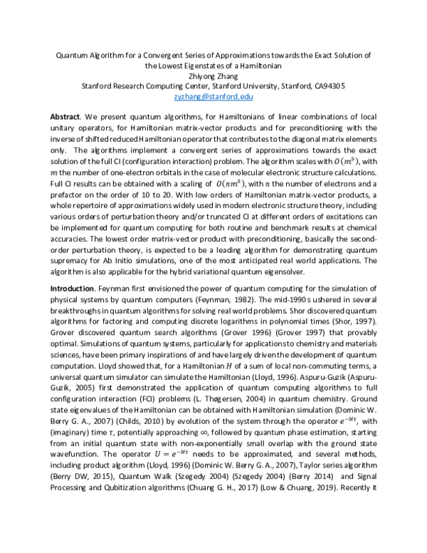 (PDF) Quantum Algorithm for a Convergent Series of Approximations ...