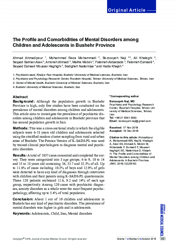 (PDF) The Profile and Comorbidities of Mental Disorders among Children ...