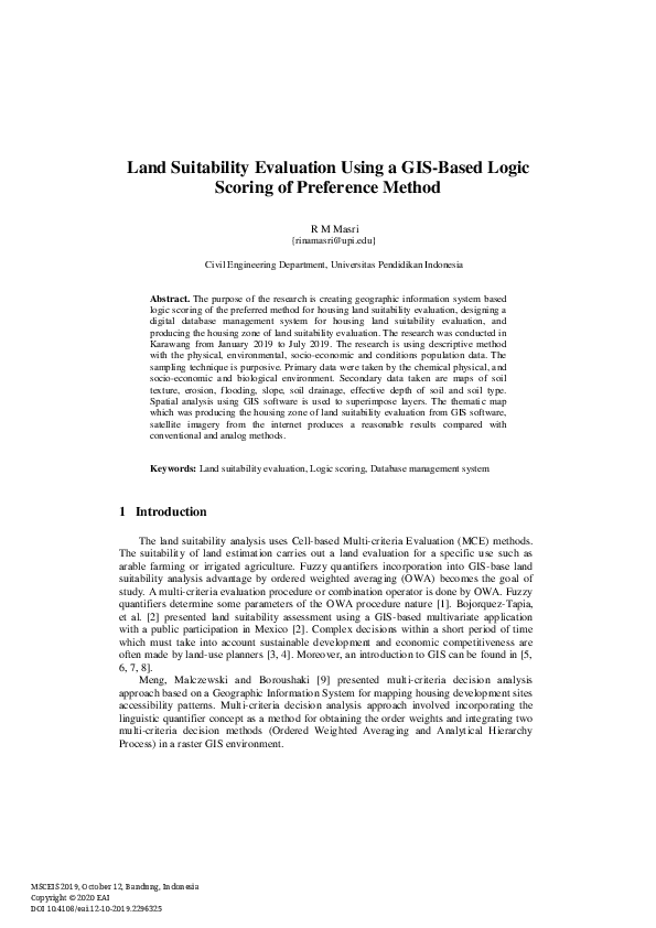 (PDF) Land Suitability Evaluation Using a GIS-Based Logic Scoring of ...