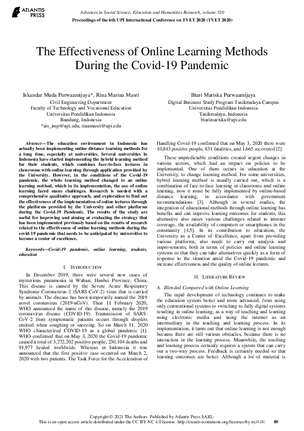 (PDF) The Effectiveness of Online Learning Methods During the Covid-19 ...