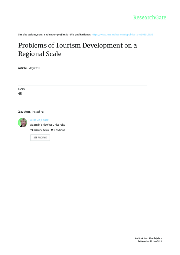 (PDF) Problems of Tourism Development on a Regional Scale