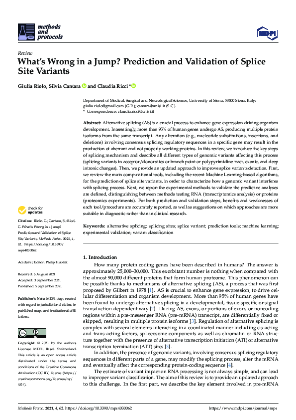 (PDF) What’s Wrong in a Jump? Prediction and Validation of Splice Site ...