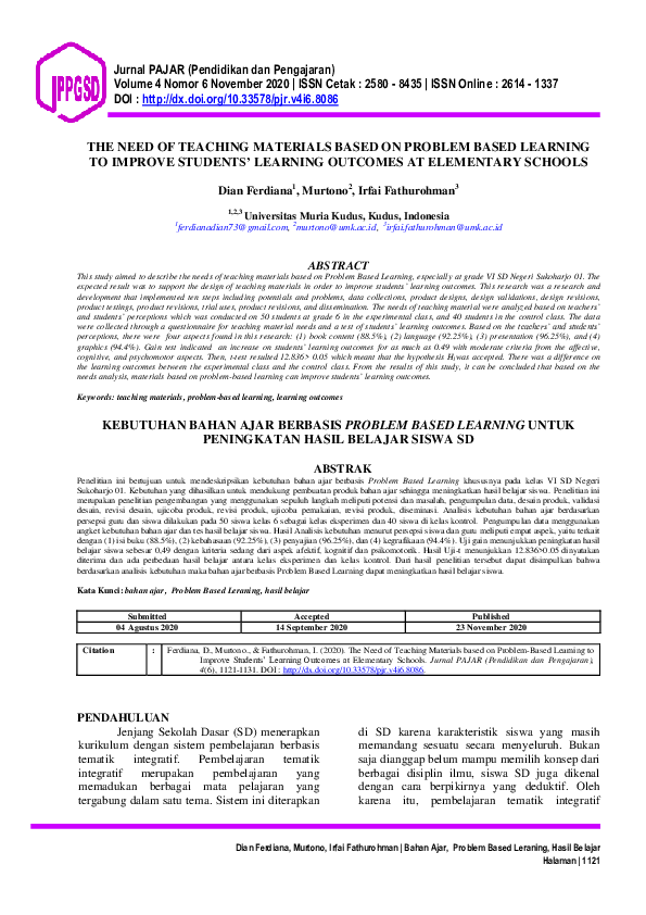 (PDF) The Need of Teaching Materials Based on Problem Based Learning to ...