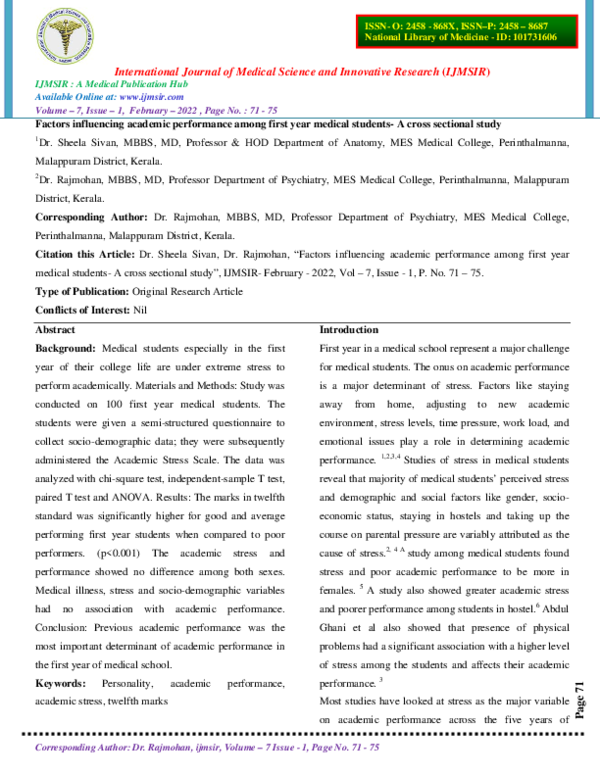 (PDF) Factors influencing academic performance among first year medical ...