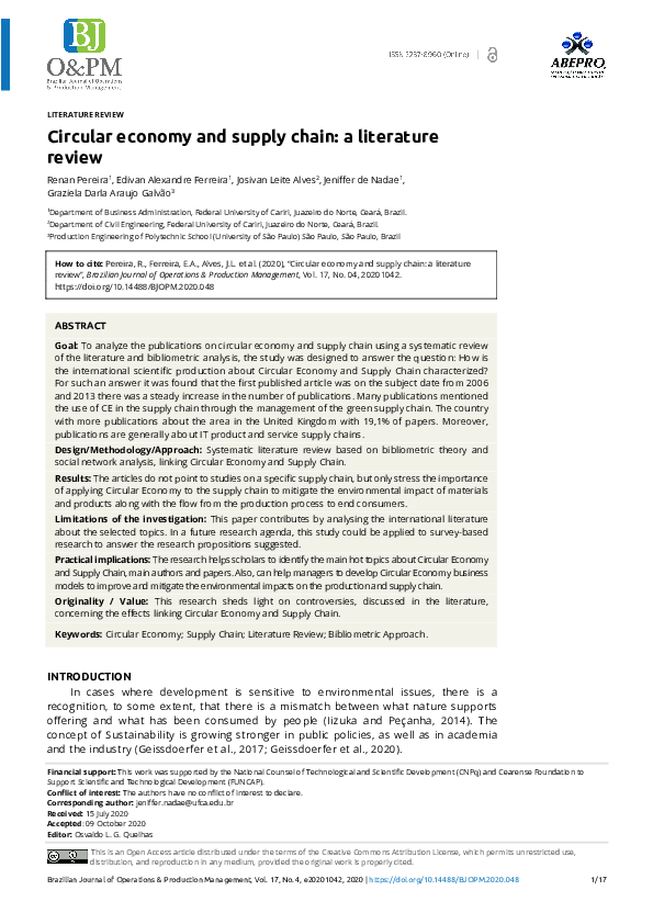 (PDF) Circular economy and supply chain: a literature review