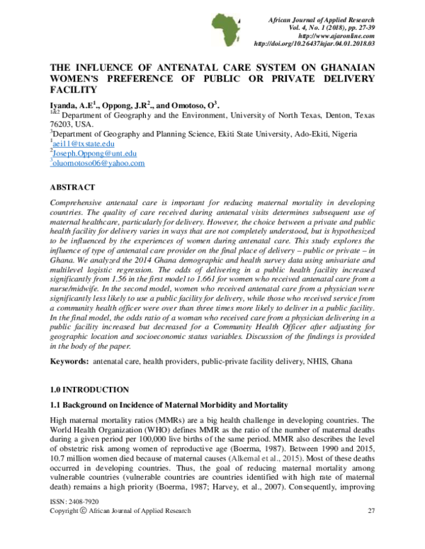 (PDF) The Influence of Antenatal Care System on Ghanaian Women's ...