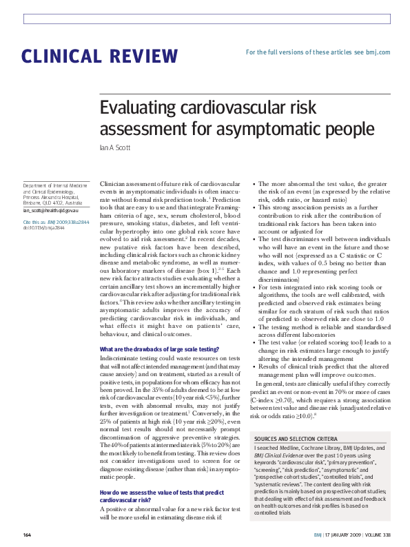 (PDF) CLINICAL REVIEW Evaluating cardiovascular risk assessment for ...
