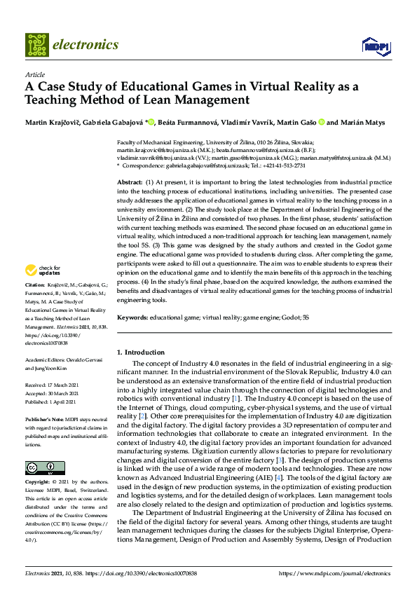 (PDF) A Case Study of Educational Games in Virtual Reality as a ...