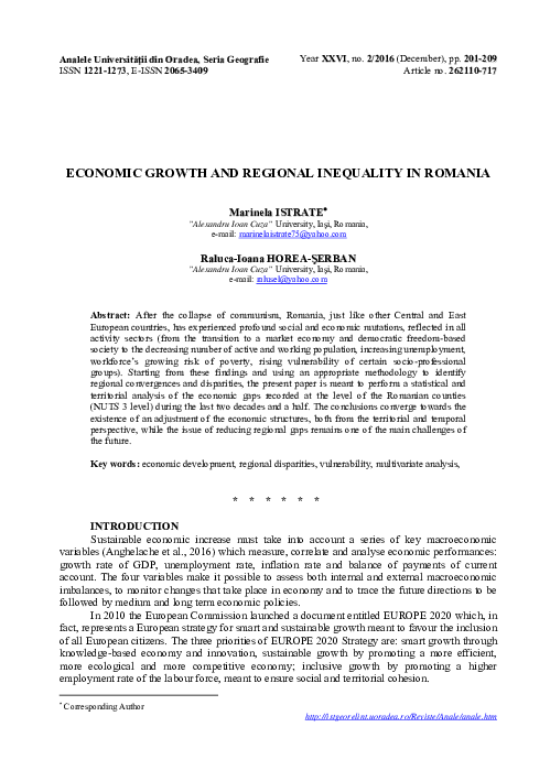 (PDF) Economic Growth and Regional Inequality in Romania