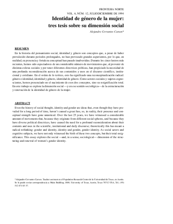 (PDF) Identidad de género de la mujer tres tesis sobre su dimensión