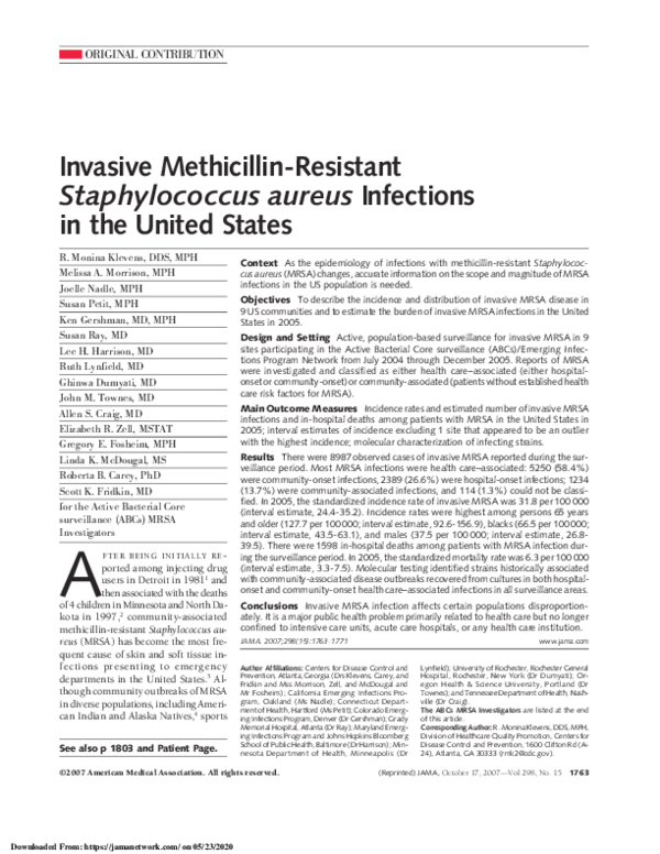 (PDF) Invasive methicillin-resistant Staphylococcus aureus infections ...