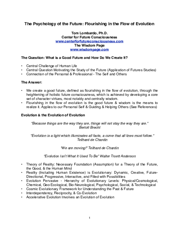 (PDF) The Psychology of the Future: Flourishing in the Flow of Evolution