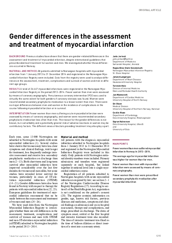(PDF) Gender differences in the assessment and treatment of myocardial ...