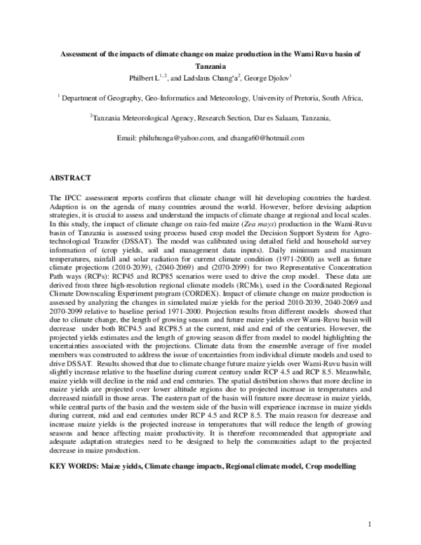 (PDF) Assessment of the impacts of climate change on maize production ...