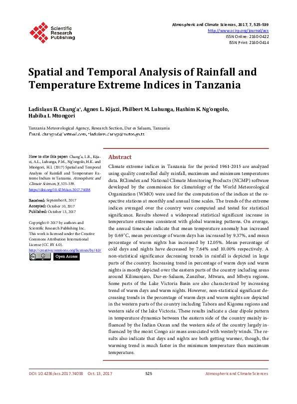 (PDF) Spatial and Temporal Analysis of Rainfall and Temperature Extreme ...