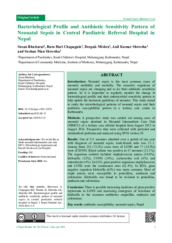 (PDF) Bacteriological Profile and Antibiotic Sensitivity Pattern of ...