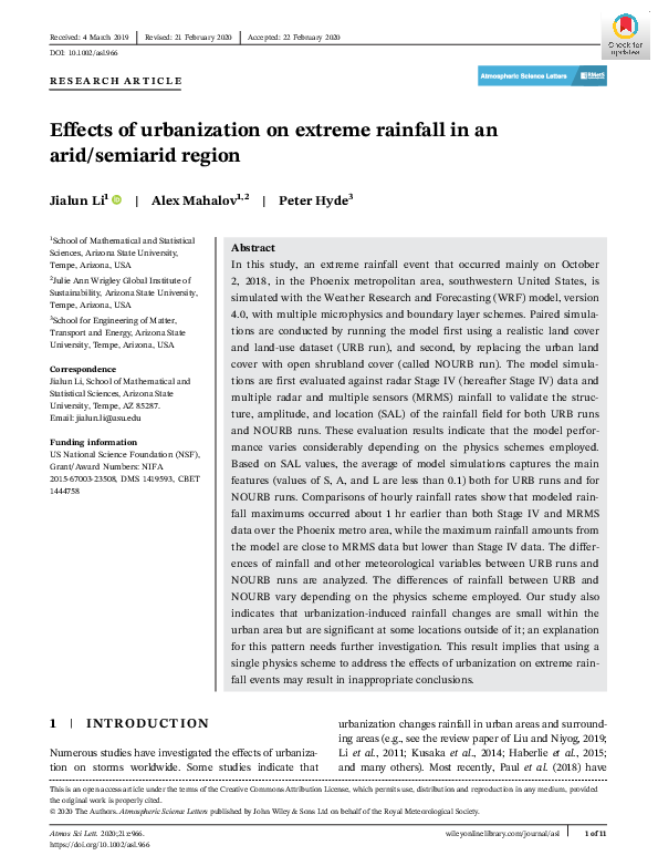 (PDF) Effects of urbanization on extreme rainfall in an arid/semiarid ...