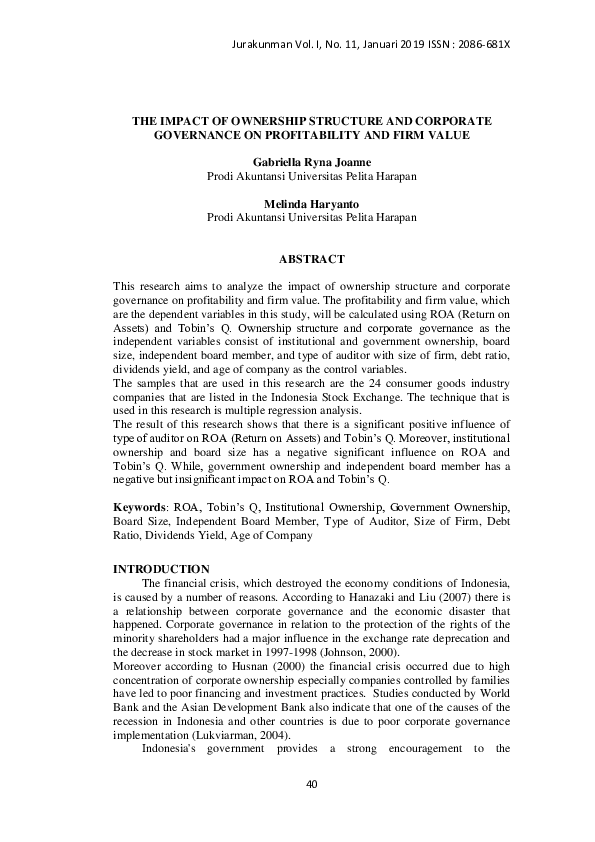 (PDF) The Impact of Ownership Structure and Corporate Governance on ...