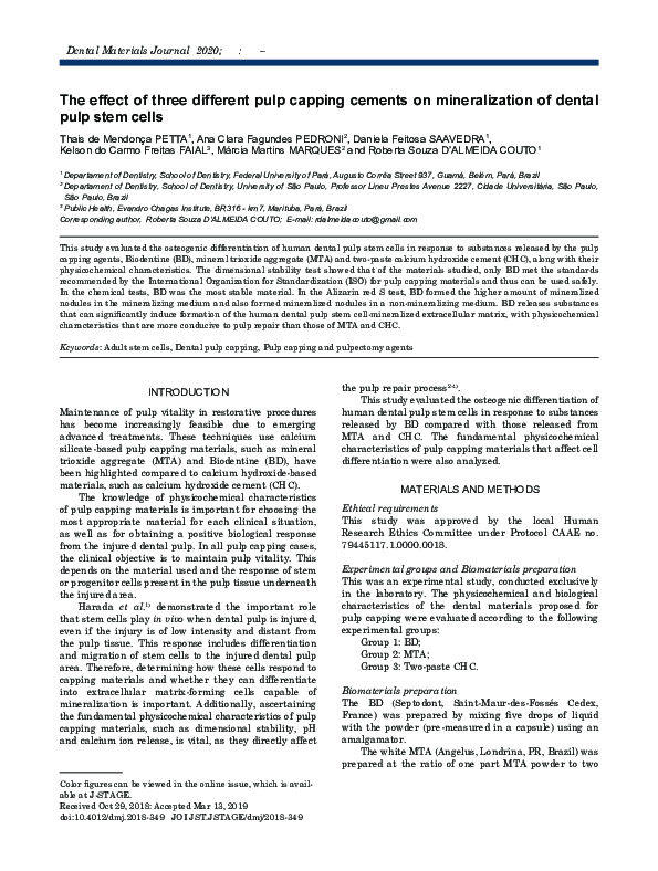 (PDF) The effect of three different pulp capping cements on ...
