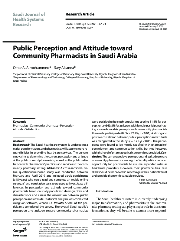 (PDF) Public Perception and Attitude toward Community Pharmacists in ...
