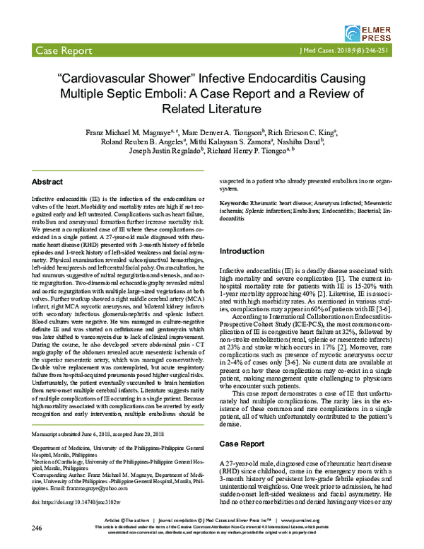 (PDF) “Cardiovascular Shower” Infective Endocarditis Causing Multiple