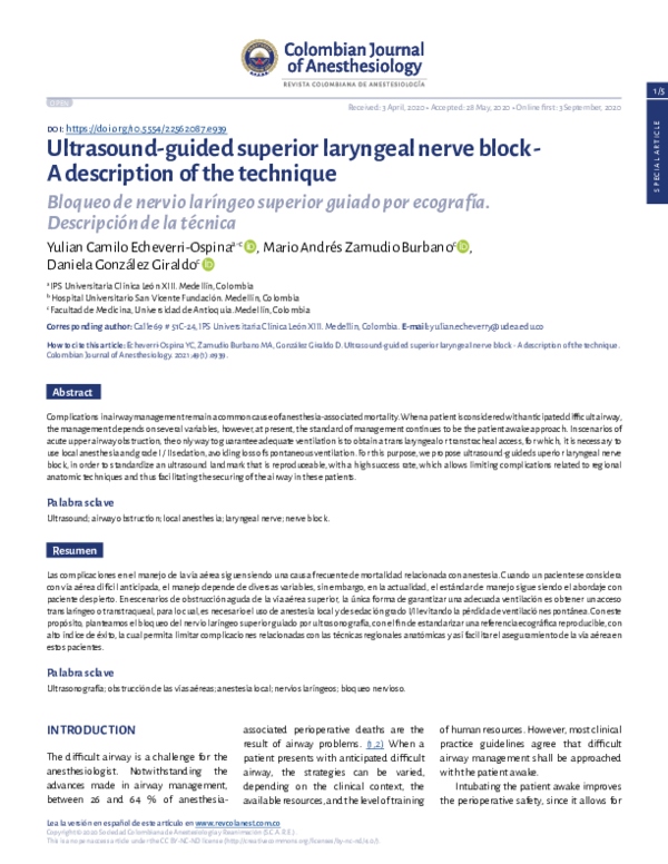 (PDF) Ultrasound-guided superior laryngeal nerve block - A description ...