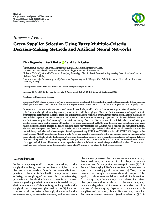 (PDF) Green Supplier Selection Using Fuzzy Multiple-Criteria Decision ...