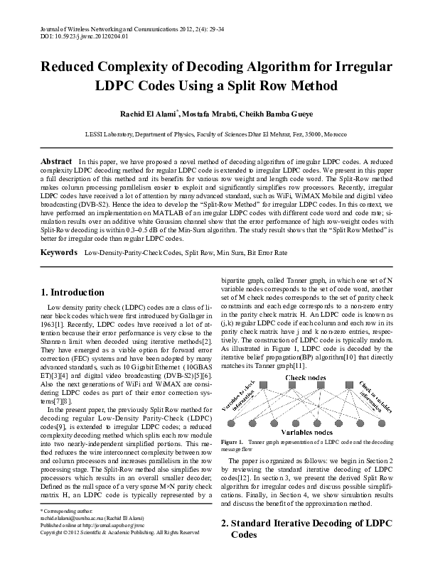 (PDF) Reduced complexity of decoding algorithm for irregular LDPC codes ...