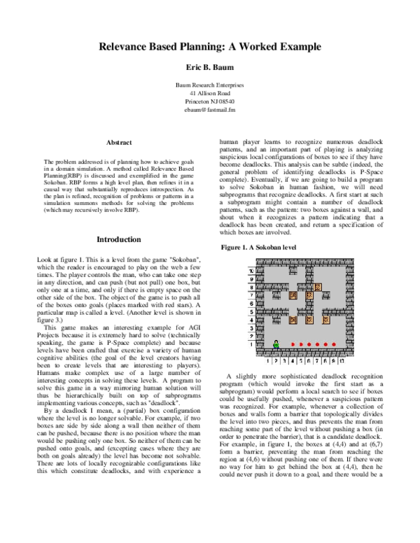 (PDF) Relevance Based Planning: A Worked Example