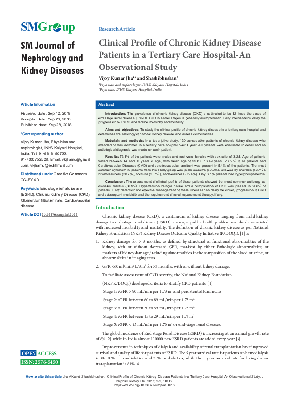 (PDF) Clinical Profile of Chronic Kidney Disease Patients in a Tertiary ...