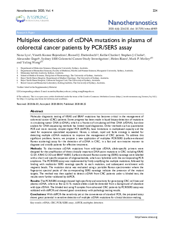 (PDF) Multiplex detection of ctDNA mutations in plasma of colorectal ...