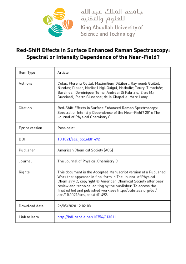 (PDF) Red-Shift Effects in Surface Enhanced Raman Spectroscopy ...
