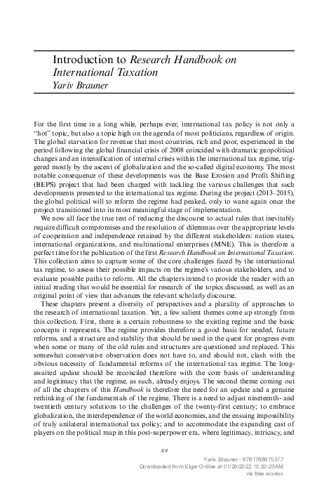 (PDF) Introduction to Research Handbook on International Taxation