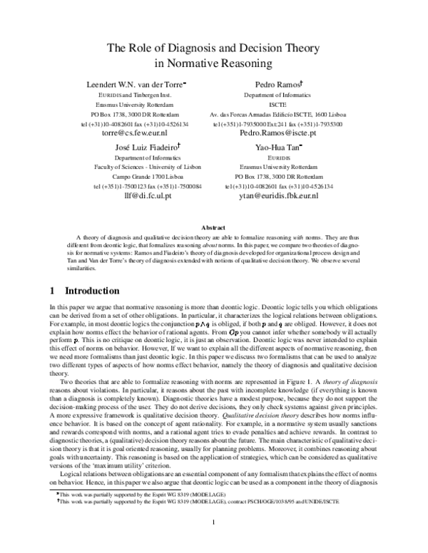 (PDF) The Role of Diagnosis and Decision Theory in Normative Reasoning