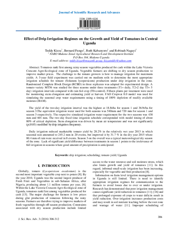 (PDF) Effect of Drip Irrigation Regimes on the Growth and Yield of ...