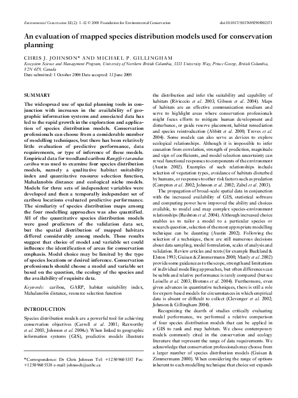 (PDF) … Evaluation of Mapped Species Distribution Models Used for ...