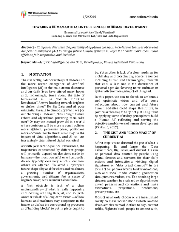 (PDF) Towards a human artificial intelligence for human development