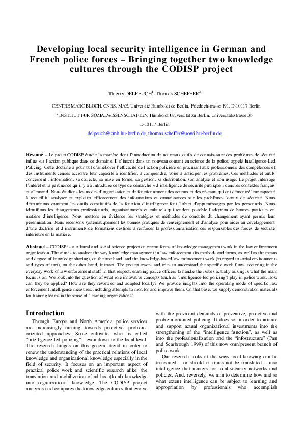 (PDF) Developing local security intelligence in German and French ...