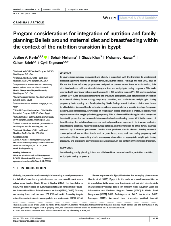 (PDF) Program considerations for integration of nutrition and family ...