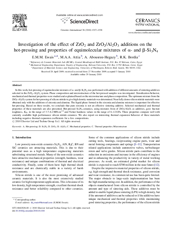 (PDF) Investigation of the effect of ZrO2 and ZrO2/Al2O3 additions on ...