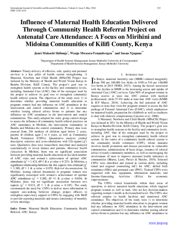 (PDF) Influence of Maternal Health Education Delivered Through ...